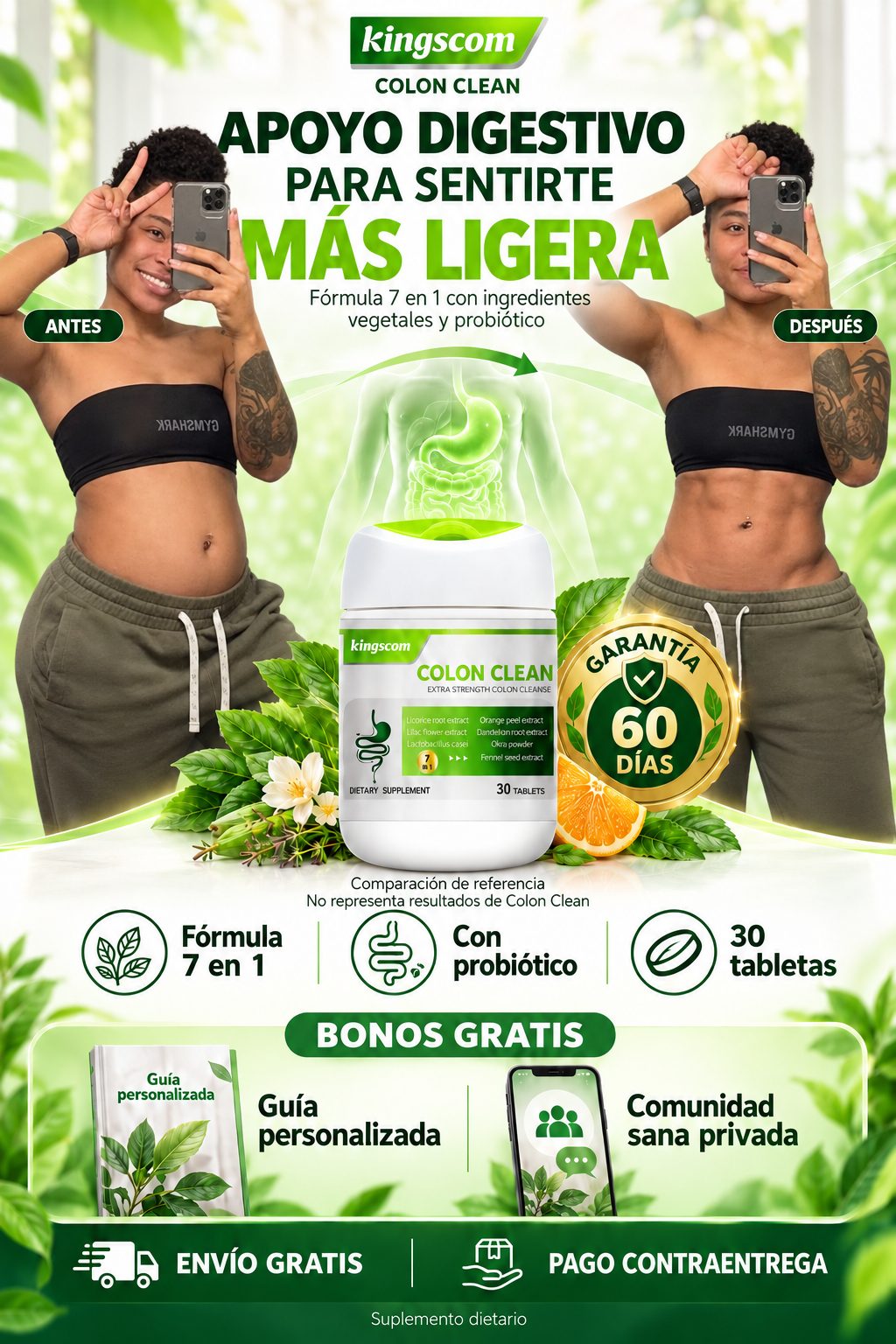 Colon Clean de Kingscom, apoyo digestivo con fórmula 7 en 1